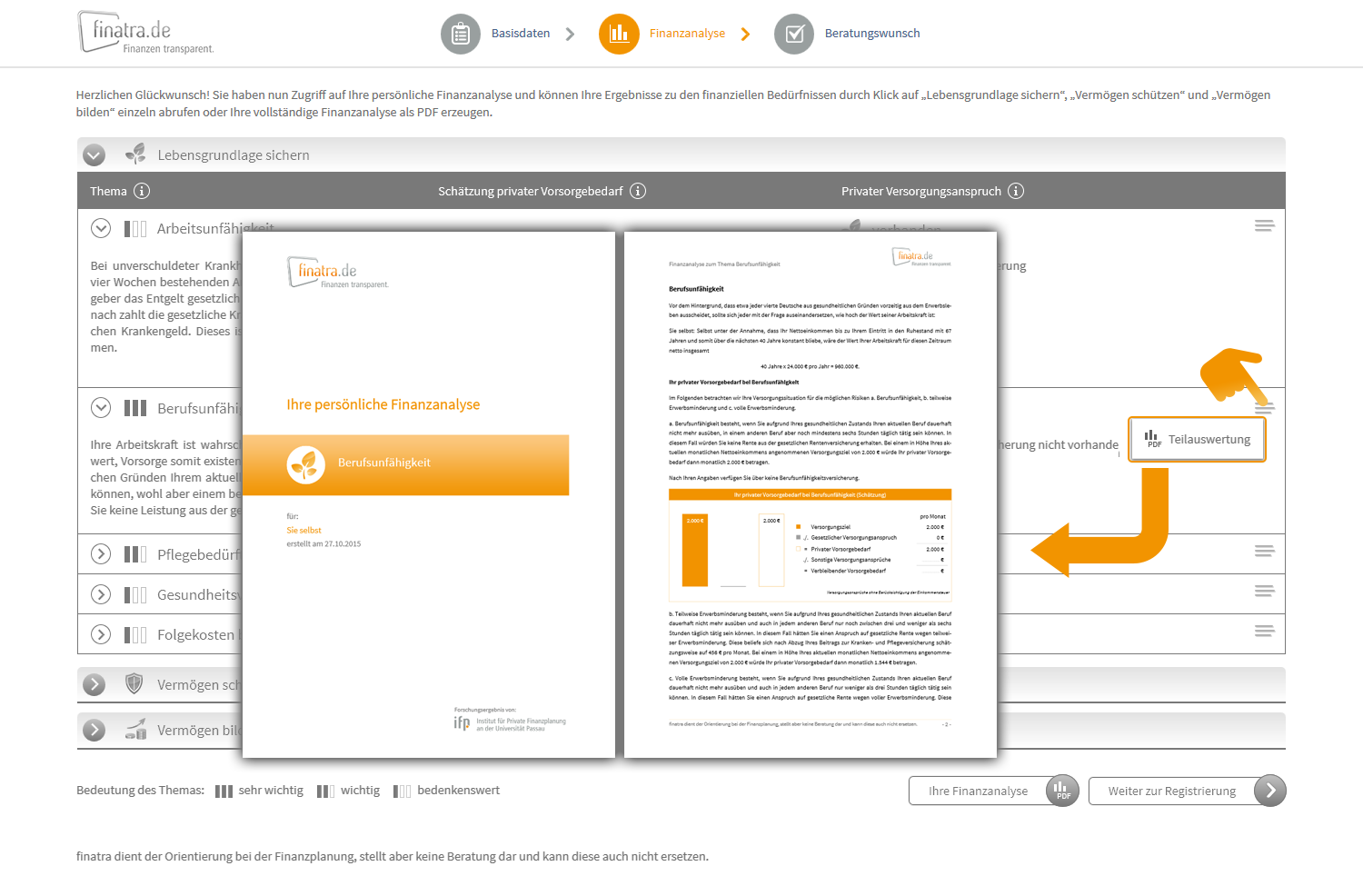 Teilauswertung als PDF erzeugen